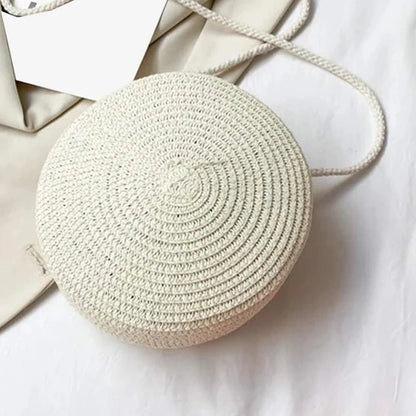 Minimalist Straw Bag Round Crossbody Purse Women Shoulder Vocation Style Handbag