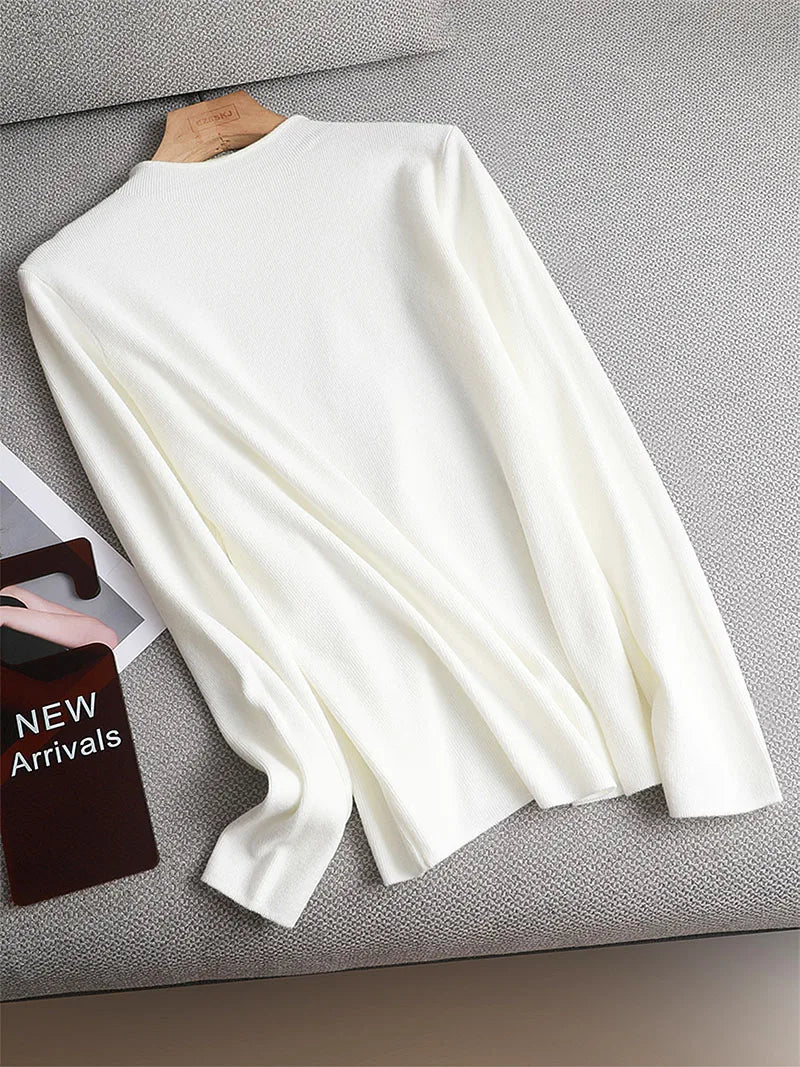 Basic Sweater Women's Mock Neck Pullover Sweater Knitted Autumn Winter New Solid Color Outer Wear All-Match Bottom Top