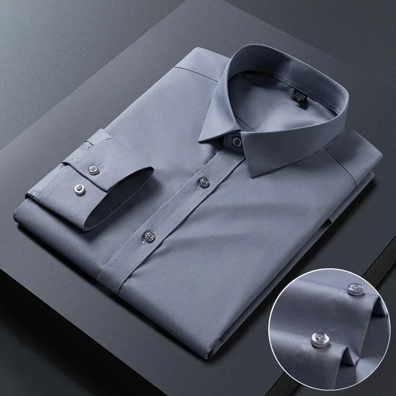 New Stretch Anti-Wrinkle Mens Shirts Long Sleeve Dress Shirts For Slim Fit Camisa Social Business Blouse White Shirt S-8XL