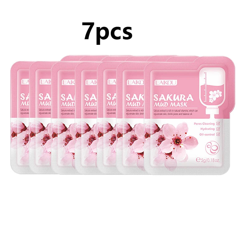 Japan Sakura Mud Face Mask Deep Cleansing Remove Blackheads Oil-Control Clay Mask Moisturizing Packs Facial Skin Care 7pcs