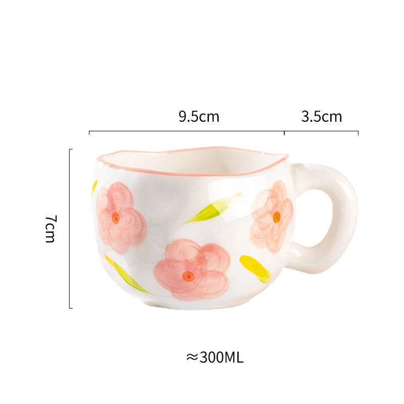 300ML Creative Hand Pinched Irregular Flower Ceramic mug Handmade Coffee Cup Breakfast Milk Afternoon tea cups Korean Style Mugs