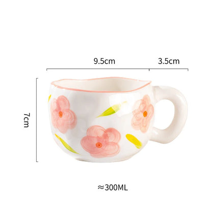 300ML Creative Hand Pinched Irregular Flower Ceramic mug Handmade Coffee Cup Breakfast Milk Afternoon tea cups Korean Style Mugs