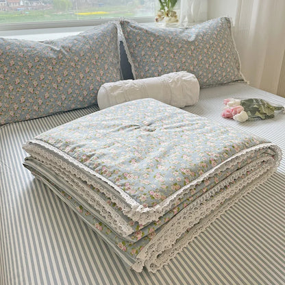 Pure Cotton Summer Cooling Duvet Four-Piece Set Lace Soybean Fiber Airable Cover