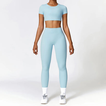 2PCS Seamless Yoga Set Women Workout Set Sportswear Gym Clothing Fitness Long Sleeve Crop Top High Waist Leggings Sports Suits