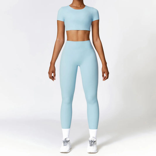 2PCS Seamless Yoga Set Women Workout Set Sportswear Gym Clothing Fitness Long Sleeve Crop Top High Waist Leggings Sports Suits