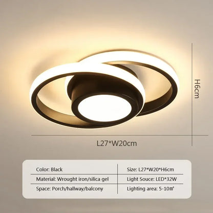 Small Modern LED Ceiling Light 2 Rings Creative Design Ceiling Lamp Indoor Lighting Fixtures Hallway Balcony Aisle Office Lustre