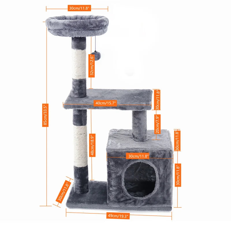 Free Shipping Multi-Level Cat Tree For Cats With Cozy Perches Stable Cat Climbing Frame Cat Scratch Board Toys Cat Furniture