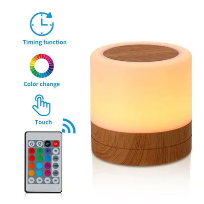 7 Colors Night Light Dimmable LED Touch Sensor Wooden Bedside Table Lamp with Touch Adjustable Brightness Remote Control