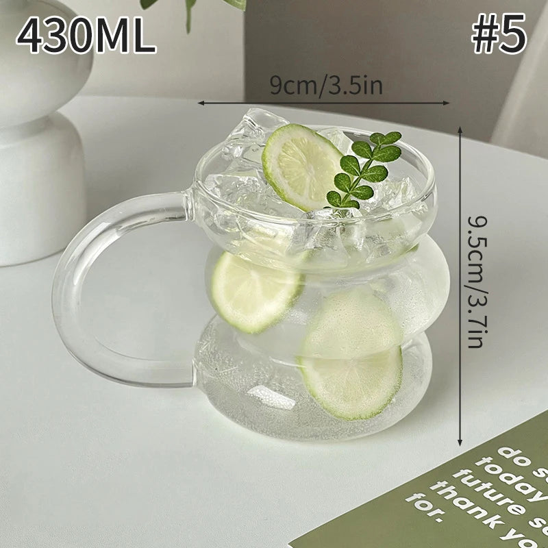 Wave Shape Glass Cup Heat-resistant Tumbler Beverage Glasses Transparent Drinking Glasses for Juice Coffee Cocktail 350-550ml