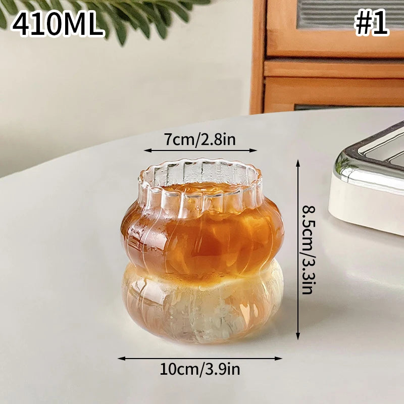 Ins Glass Cup Heat-resistant Tumbler Drinkware Transparent Tea Juice Milk Coffee Mug Water Glasses Stripe Mug 410ml/650ml/530ml