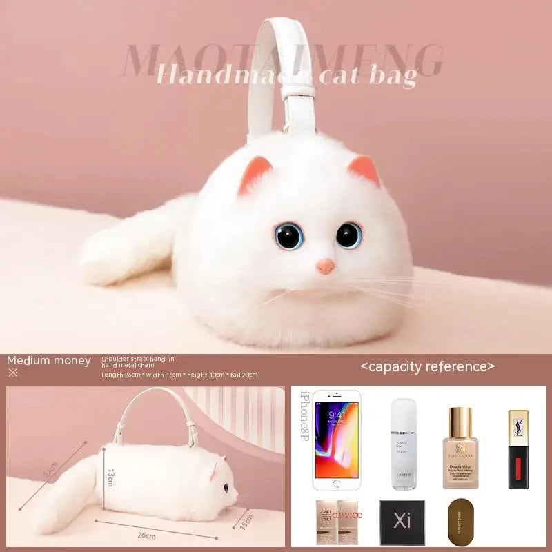 JIAERDI Lolita Plush Cute Cat Bag Women Harajuku Animal Circular Fur Soft Kawaii Hand Bag Female Sweet Cool Black Crossbody Bags