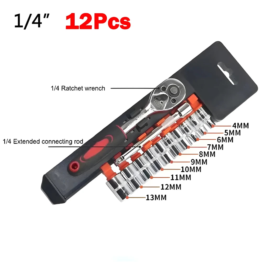 Socket Wrench 12PCS Set Extension Rod Multi-function Ratchet Spanner Set Car Motorcycle Repair Hand Tool Set