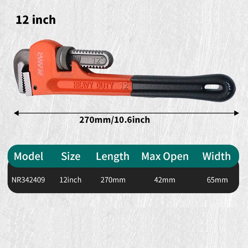 Heavy Duty Straight Pipe Wrench 8/10/12/14/18 Inch Plumbing Installation Pliers Spanner Universal Large Opening Adjustable Clamp