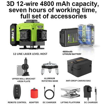 LFINE Nivel Laser Professional Laser Level 12/16 Lines Automatic 360°Self-leveling Laser Levels Horizontal Vertical Levels Tools