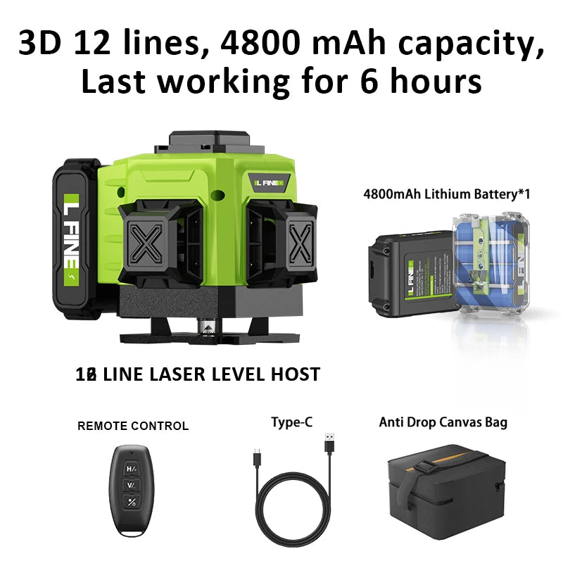 LFINE Nivel Laser Professional Laser Level 12/16 Lines Automatic 360°Self-leveling Laser Levels Horizontal Vertical Levels Tools