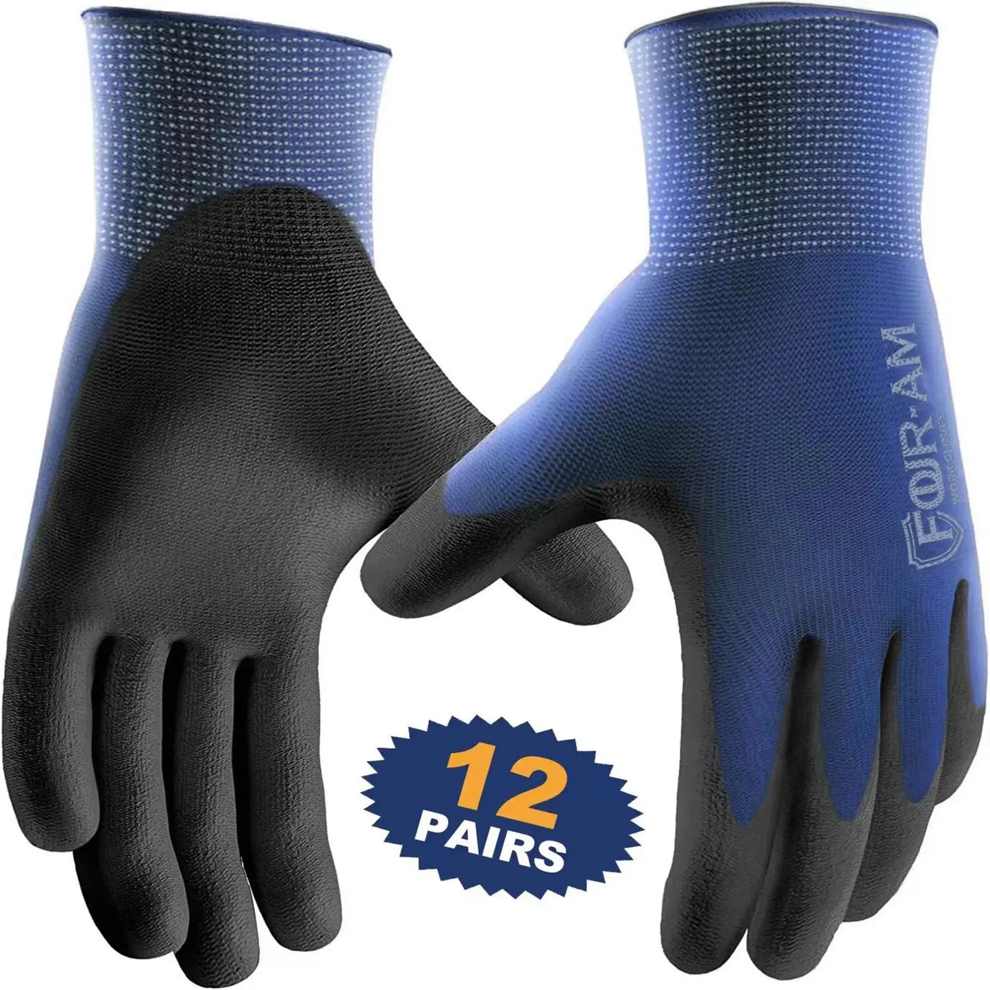 3/12Pairs Ultra-Thin PU Coated Work Gloves, Excellent Grip Gloves, Nylon Shell Black Polyurethane Coated Safety Work Gloves