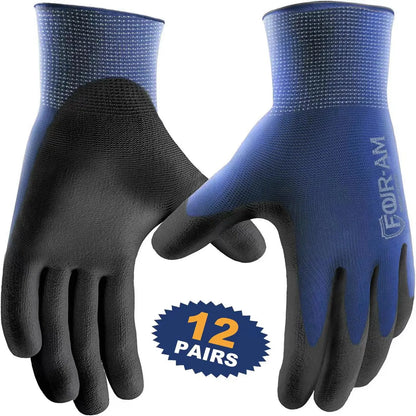 3/12Pairs Ultra-Thin PU Coated Work Gloves, Excellent Grip Gloves, Nylon Shell Black Polyurethane Coated Safety Work Gloves