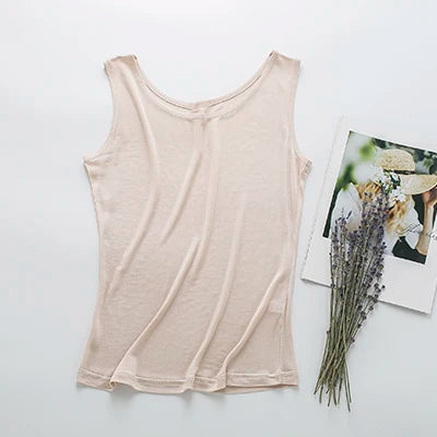 Natural silk women's vest summer sleeveless silk knitted comfortable fabric new tank top short Comfortable LVFAN Y009