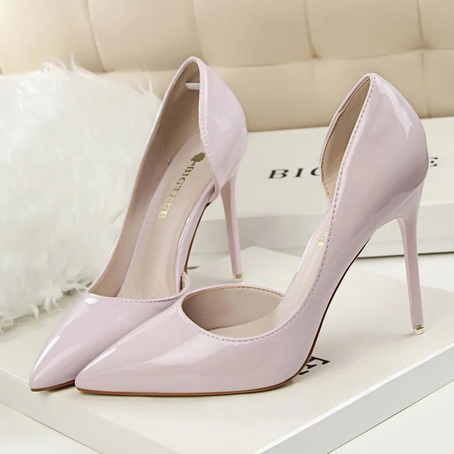 Women 7.5cm 10.5cm High Heels Yellow Pumps Office Sexy Stiletto Wedding Bridal Scarpins Short Heels Lady Sexy Hollow Party Shoes