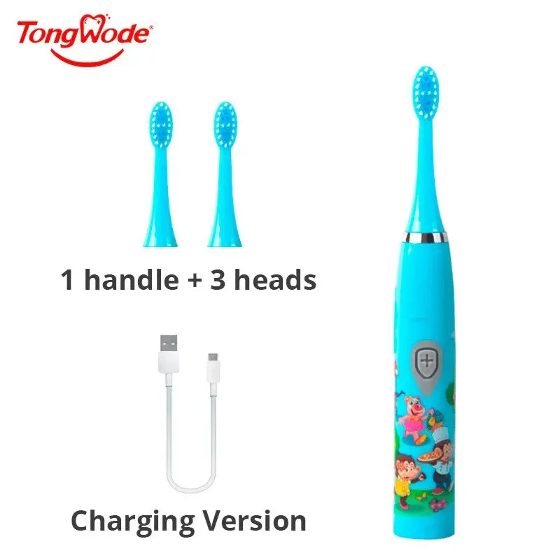 Children Sonic Electric Toothbrush Colorful Cartoon For Kids USB Rechargeable Soft Automatic Waterproof With Replacement Head