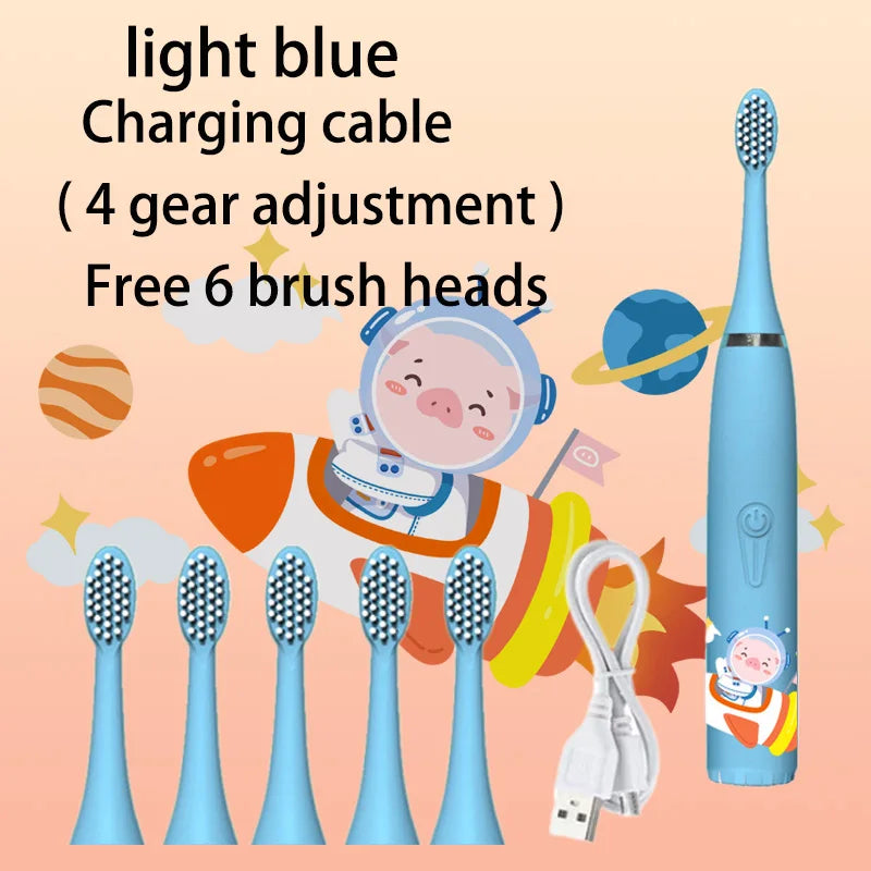 Children Electric Toothbrush Cartoon Kids With Replacement Head Ultrasonic IPX7 Waterproof Rechargeable Sonic Toothbrush