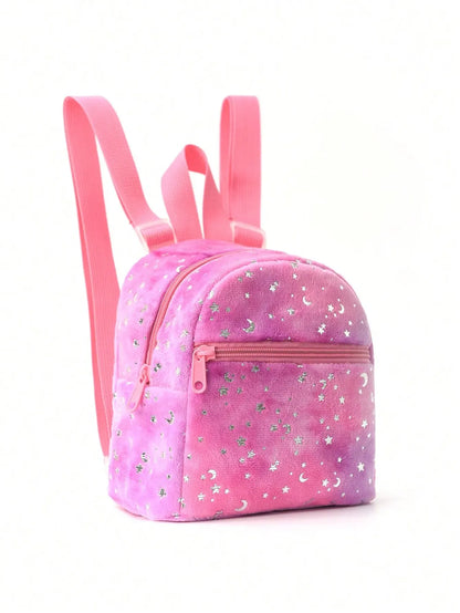 1 PC Mini Cute Star Moon Print Soft Plush Kids Backpack Suitable for Outdoor Travel Daily Use Holiday Gift School Students