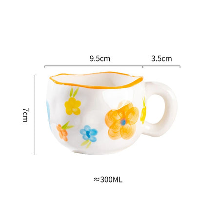 300ML Creative Hand Pinched Irregular Flower Ceramic mug Handmade Coffee Cup Breakfast Milk Afternoon tea cups Korean Style Mugs