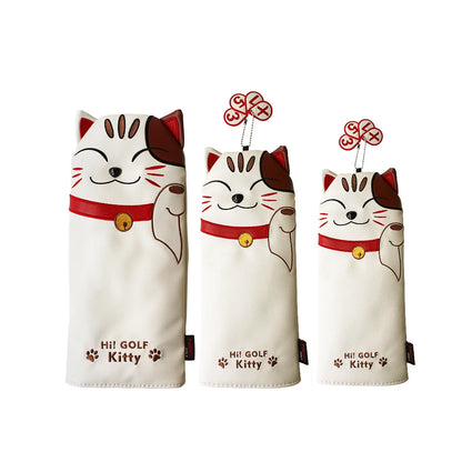 Golf Headcover Lucky Cat Golf Head Cover for Driver Fairway Hybrid Putter PU Leather Protector Magnetic Closure