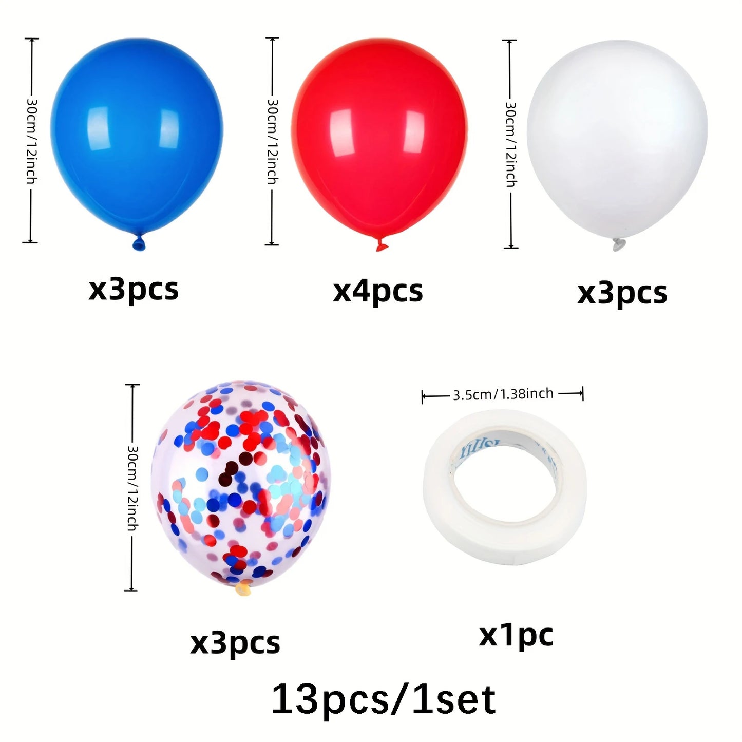 13pcs/set Independence Day Decoration Balloons Red White and Blue Latex Balloons for 4th of July Patriotic Anniversary