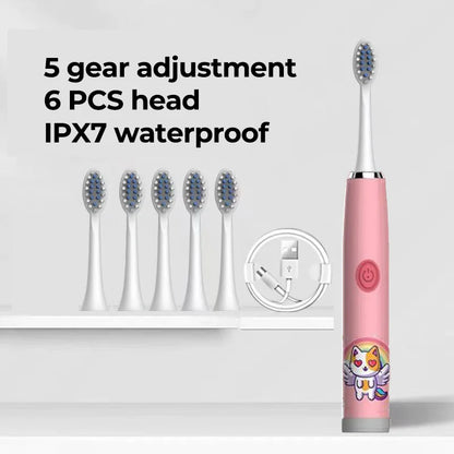 Children Electric Toothbrush Cartoon Kids With Replacement Head Ultrasonic IPX7 Waterproof Rechargeable Sonic Toothbrush