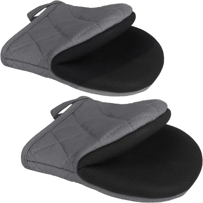 1 Pair Short Oven Mitts - Silicone Kitchen Oven Gloves High Heat Resistant, for BBQ, Baking, Cooking and Grilling