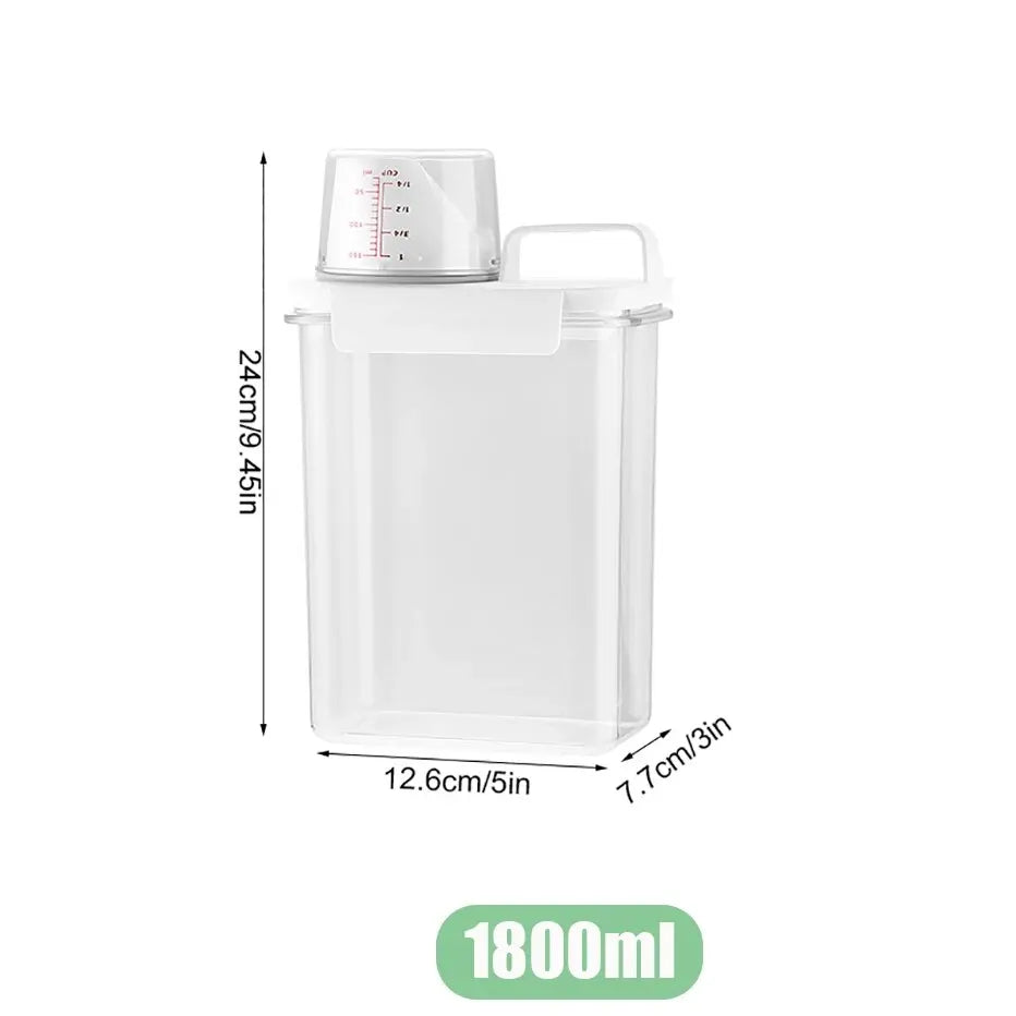 Portable Washing Powder Dispenser with Measuring Cup - Airtight Laundry Liquid Storage Jar for Convenient and Efficient Laundry