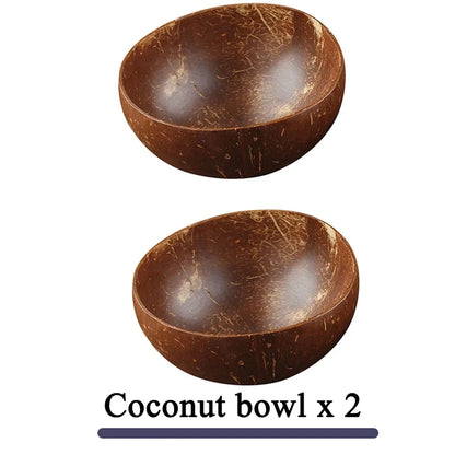 Women 12-15cm Natural Coconut Bowl Dinner Set Handmade Wooden Tableware Wood Spoon Dessert Fruit Salad Mixing Rice Ramen Bowl