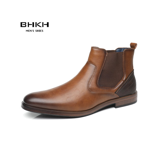 BHKH Men Chelsea Boots New Winter Men Boots Soft Leather Elastic Strap Ankle Boots Smart Formal Business Dress shoes Man S