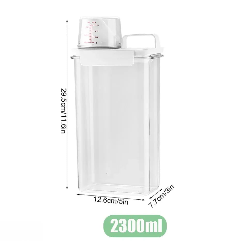 Portable Washing Powder Dispenser with Measuring Cup - Airtight Laundry Liquid Storage Jar for Convenient and Efficient Laundry