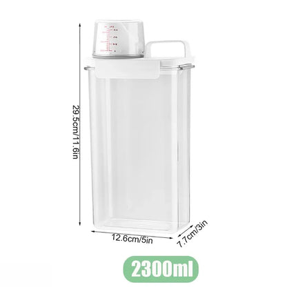 Portable Washing Powder Dispenser with Measuring Cup - Airtight Laundry Liquid Storage Jar for Convenient and Efficient Laundry