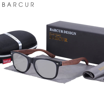 BARCUR Black Walnut Sunglasses Wood Polarized Sunglasses Men Glasses Men UV400 Protection Eyewear Wooden Original Box