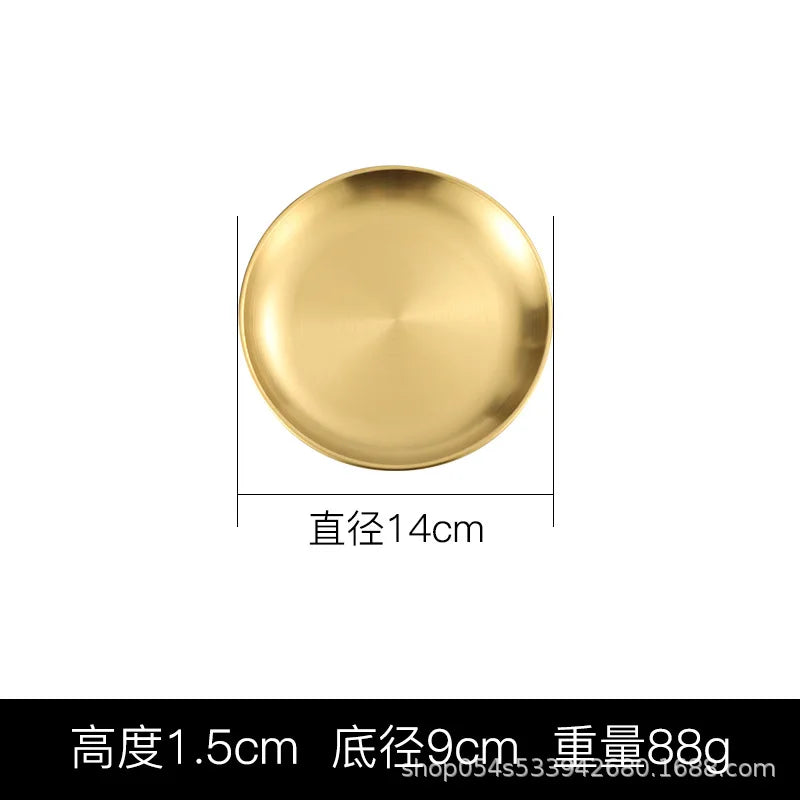 Korean stainless steel thickened disc Golden Cafe Tray Fruit Plate Cake Plate Bone Dish Dish Dish Shallow Plate