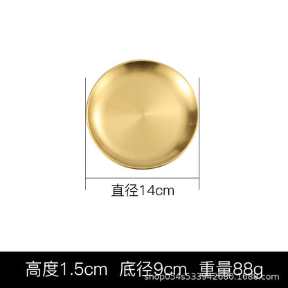 Korean stainless steel thickened disc Golden Cafe Tray Fruit Plate Cake Plate Bone Dish Dish Dish Shallow Plate