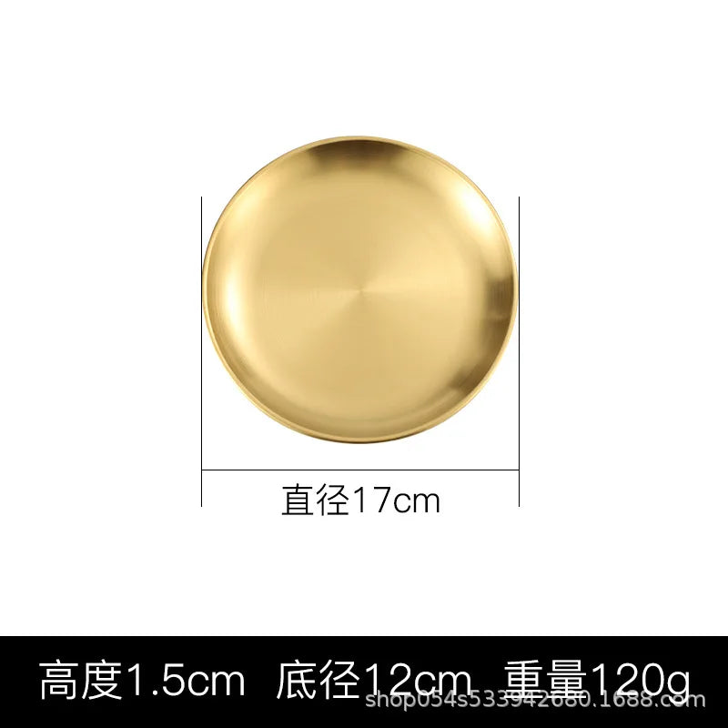 Korean stainless steel thickened disc Golden Cafe Tray Fruit Plate Cake Plate Bone Dish Dish Dish Shallow Plate