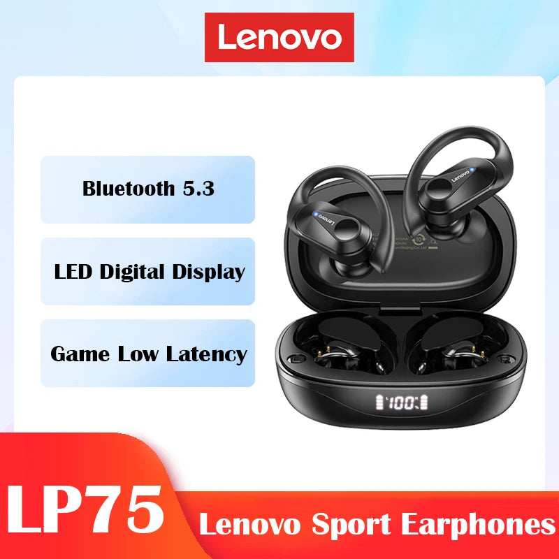 New Lenovo LP75 TWS Sports Earphones Bluetooth 5.3 Wireless Headphones Waterproof HiFi Stereo Noise Reduction Earbuds with Mics