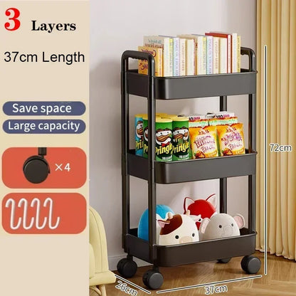 3/4 Tier Mobile Storage Rack Trolley Organizer With Wheels Plastic Kitchen Organizers Household Cart Mobile Trolley Bookshelf