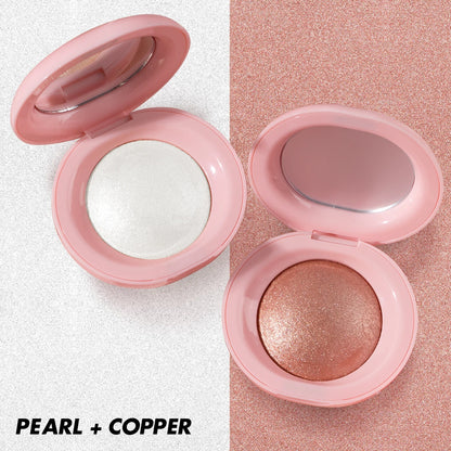 Glitter Highlighter & Bronzer Palettes Long Lasting Copper Gold Highlighters Rose Shimmer Bronzer Pink Pearl Eyeshadow 2pcs