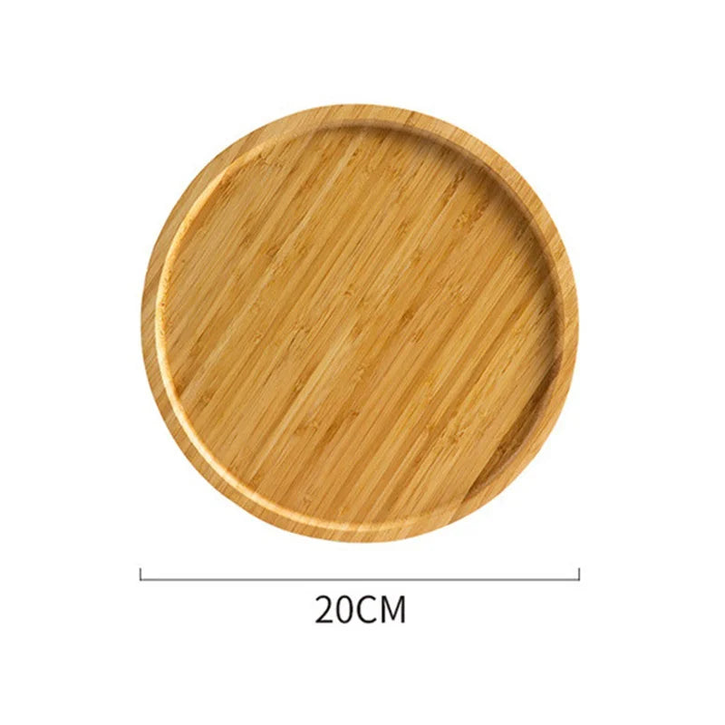 Wooden Round Serving Platter Tray Pizza Salad Plate Wooden Breakfast Food Fruits Bread Dessert Container Tea Mat Snacks Dish