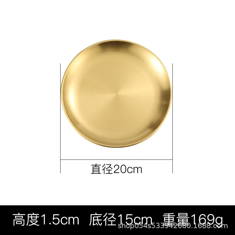 Korean stainless steel thickened disc Golden Cafe Tray Fruit Plate Cake Plate Bone Dish Dish Dish Shallow Plate