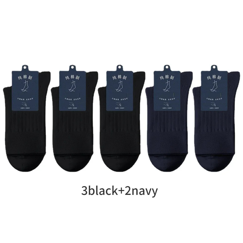 95% Pure Cotton Socks Men Business Dress Anti-bacterial Long Socks Soft Breathable Spring Summer Tube Casual Sock 5Pairs/Lot