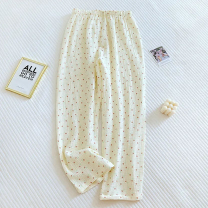 Japanese Spring/Summer New Women's Pajama Pants 100% Cotton Crepe Pants Sweet and Cute Pajama Ladies Loose Home Pants