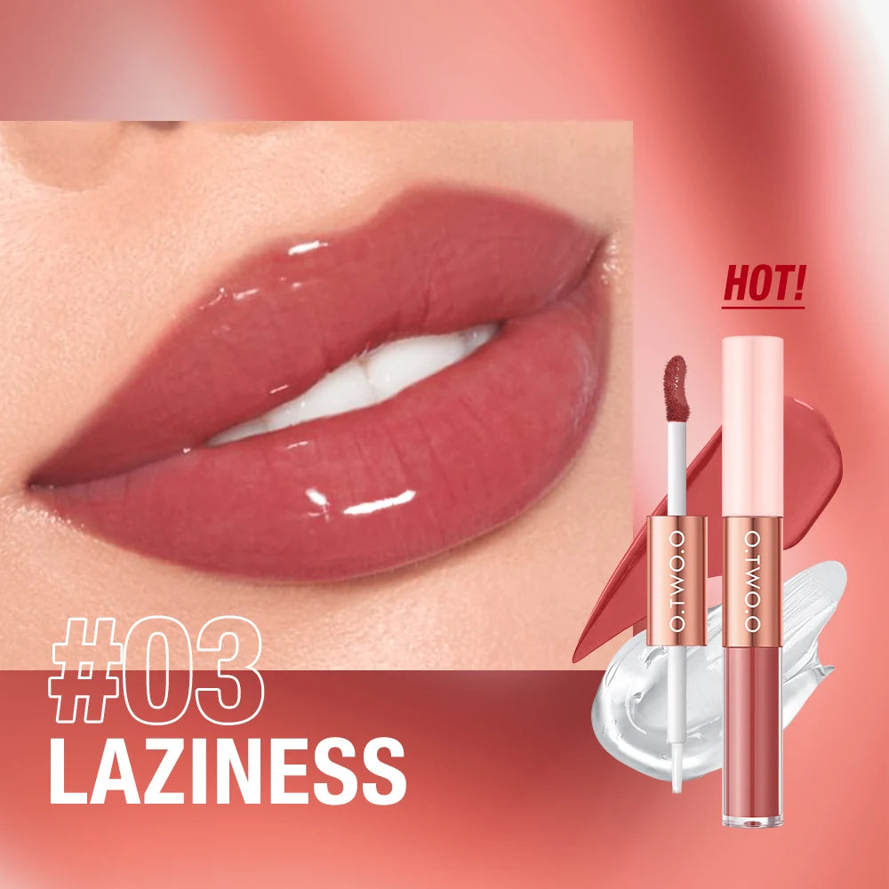 O.TWO.O Matte Lipstick Double Head Lip Coat 24HR Non-stick Cup Lip Gloss Tint Plumper Long Lasting Waterproof Lipstick Makeup