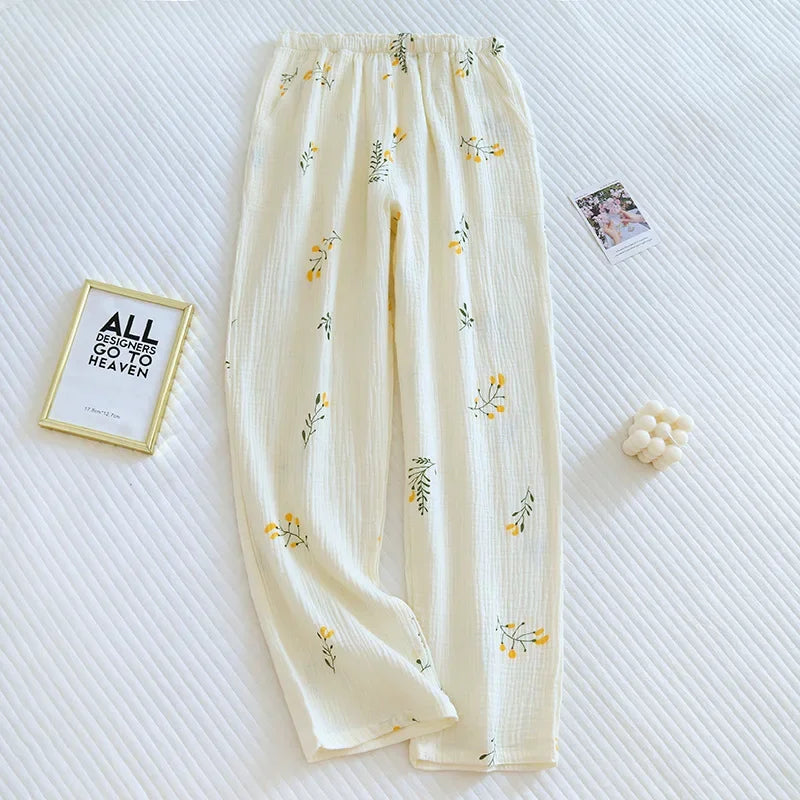 Japanese Spring/Summer New Women's Pajama Pants 100% Cotton Crepe Pants Sweet and Cute Pajama Ladies Loose Home Pants