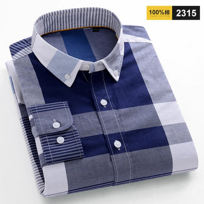 100% Cotton Oxford Shirts For Men's Long Sleeve Casual Pocket Regular-Fit Button-Down Work Formal Social Shirt Men Clothing